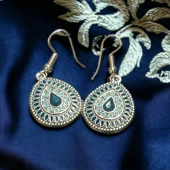 2 LEFT! Bohemian Turquoise Stone Tear Drop Earrings - Picture 3 of 3